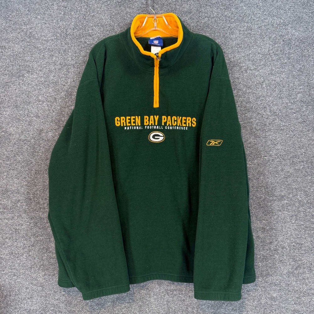 Green Bay Packers Sweatshirt Mens XL Green Reebok Fleece Pullover 1/4 Zip NFL